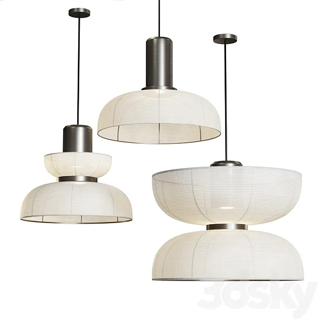 Japanese Wabi-Sabi Fabric Pendant Lights style AD 3D Model