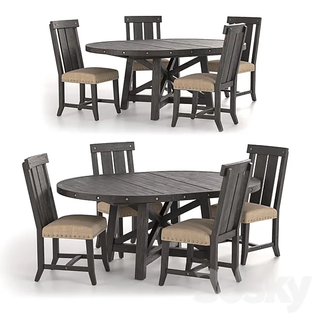Jaxon Extension Round Dining Table and Wood Chairs 3D Model