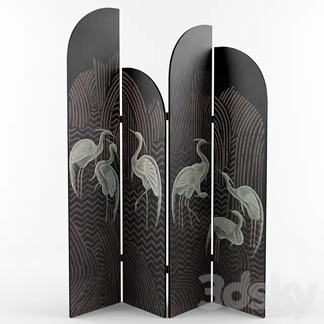 Jean Dunand Silk Heron Screen 1930s 3D Model