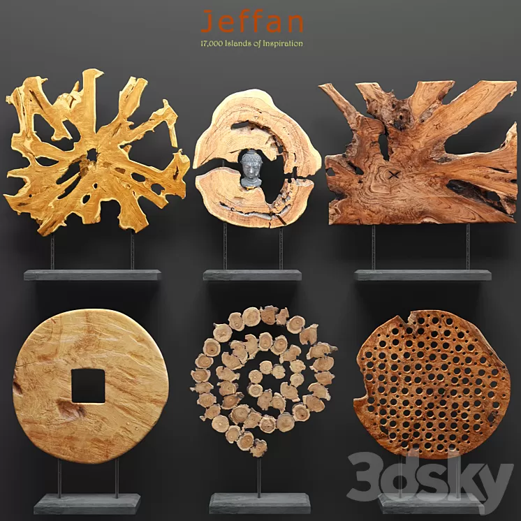 Jeffan. Art wood decor. Set. figurine karyaga eco eco-design wooden sculpture decorative set cut cut figurines natural decor 3D Model