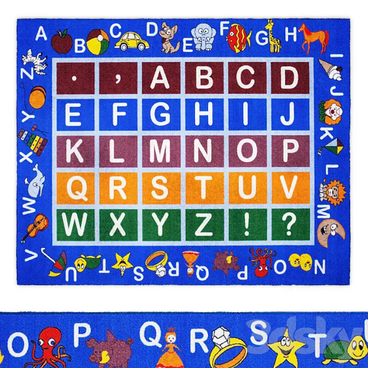 Jenny Collection Light Blue Kids Area Rug 3D Model