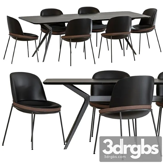 Jesse pierluigi dining table and germana chair leather black 2 3D Model Free