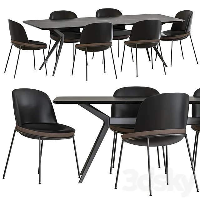 Jesse Pierluigi Dining Table and Germana Chair Leather Black 3DModel