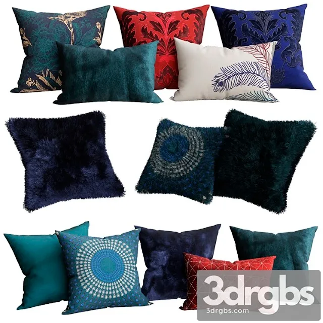 Jewel Tone Decorative Pillow Collection 3D Model Free