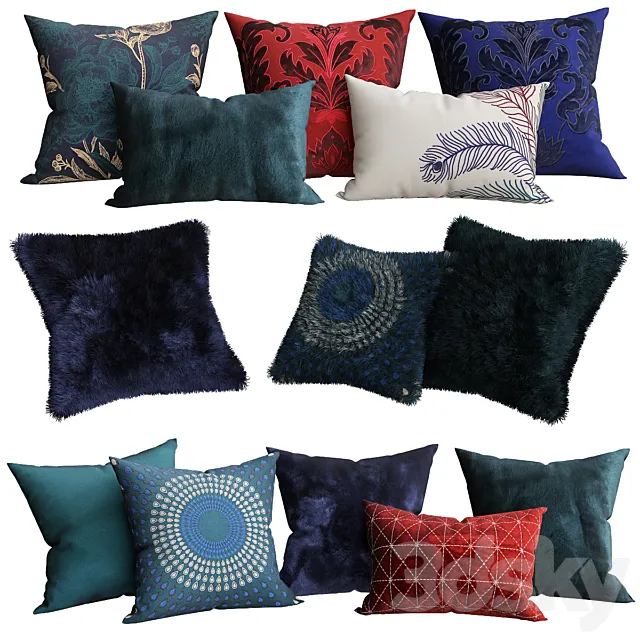 Jewel Tone Decorative Pillow Collection 3D Model