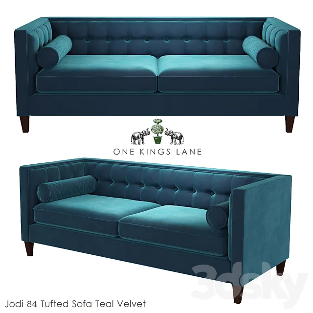 Jodi 84 Tufted Sofa Teal Velvet 3DModel