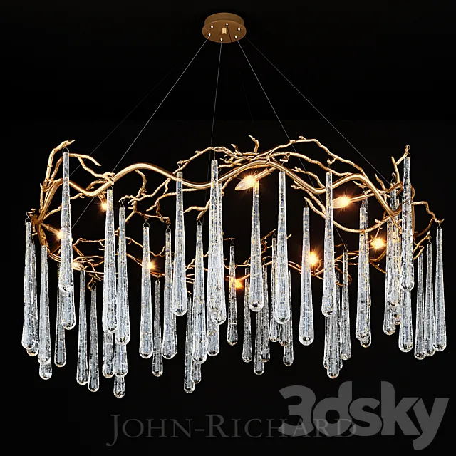 John Richard Brass and Glass Teardrop Eight-Light Chandelier 3D Model