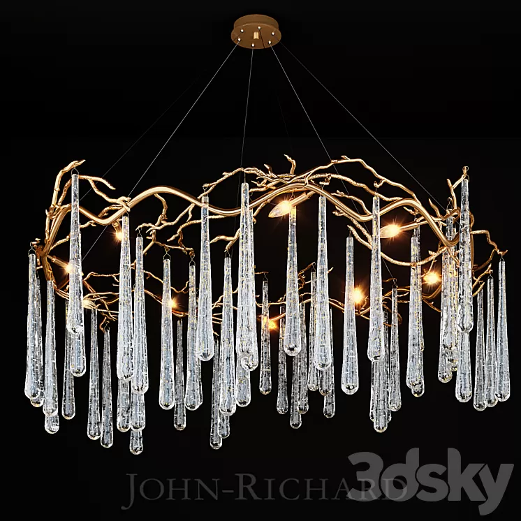 John Richard Brass and Glass Teardrop Eight-Light Chandelier 3D Model