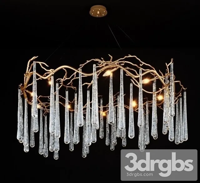 John Richard Brass Glass Teardrop Eight Light Chandelier 3D Model Free