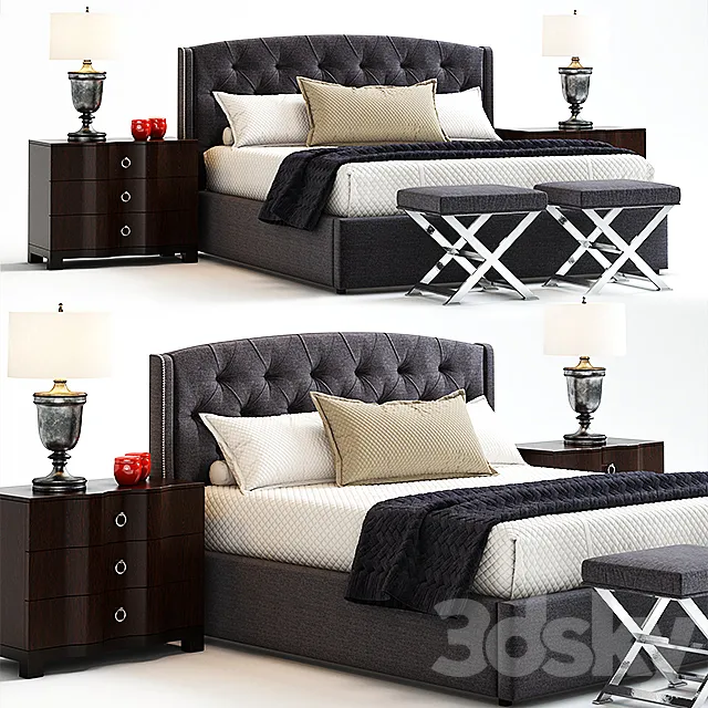 Jordan Button-Tufted Wing Bed 3DModel