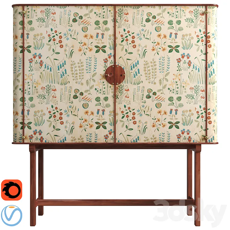 Josef Frank mahogany cabinet | floral chintz fabric 'Fatima' 3D Model Free