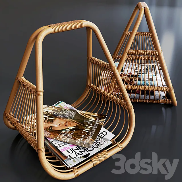 journals set and wicker stand made of natural rattan 3DModel