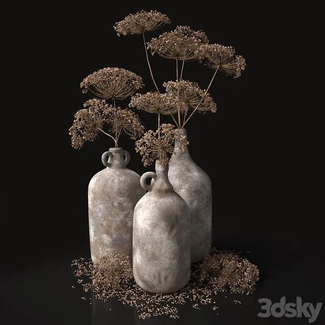 Jugs with dry dill stalks 3D Model