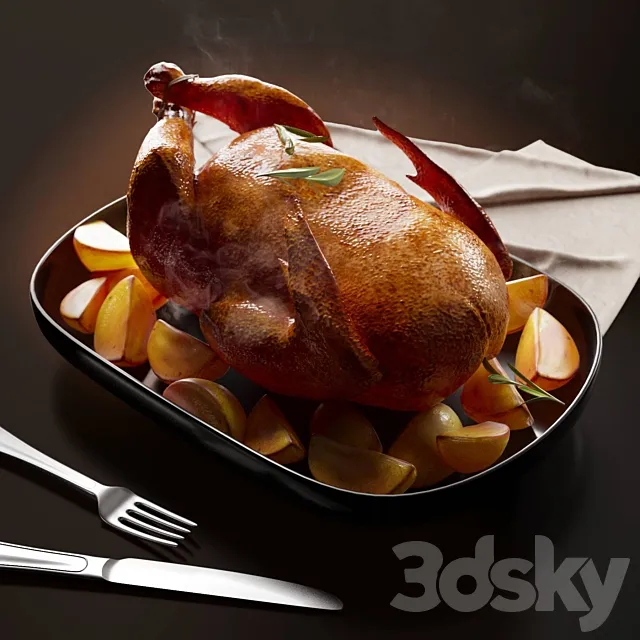 Juicy marinated chicken with potatoes 3D Model