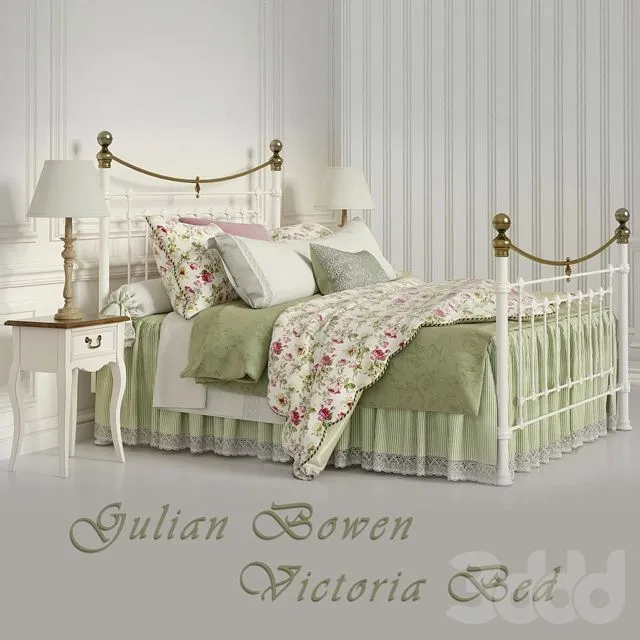 Julian Bowen Victoria Stone White end Brass Bed 3D Model