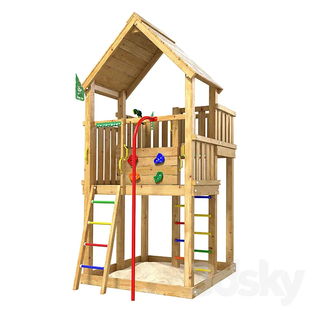 Jungle Gym Climbing Frame for Small Garden - Jungle Palace Fireman's Pole 3D Model