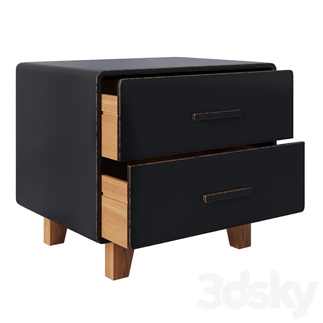 Juniper 2 Drawer Nightstand Black 3DModel
