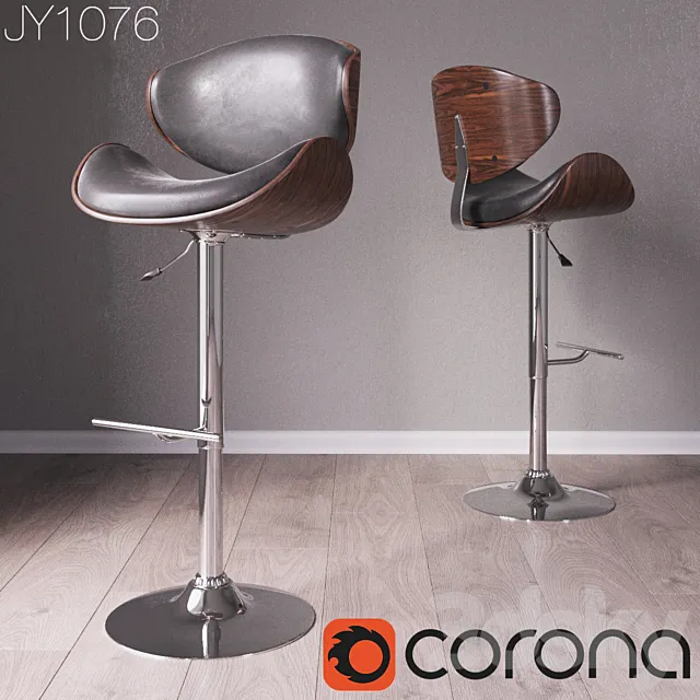 JY1076 Barstool Walnut & Black 3DModel