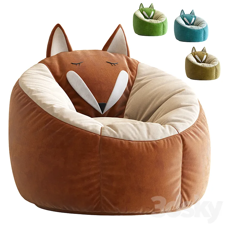Kaikoo Kids Fox Bean Bag Chair 3D Model Free