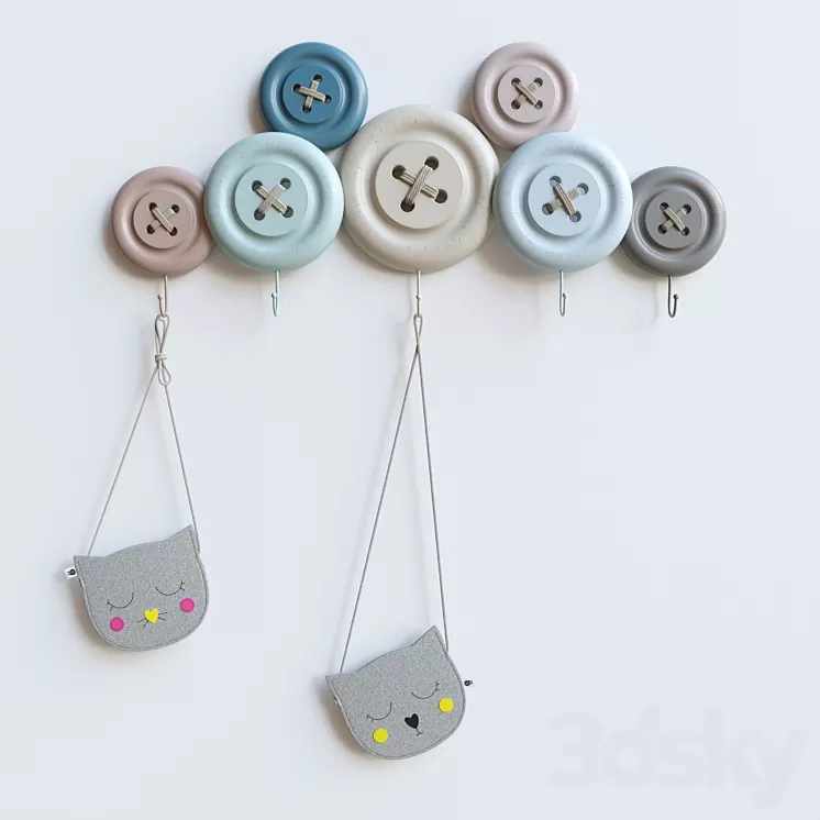 Kare Design Knobs Hook with kids bag 3D Model