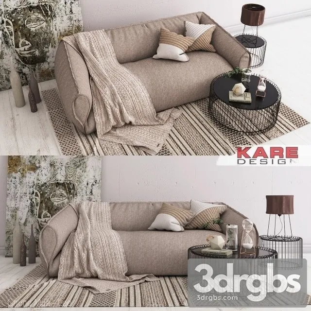 Kare Fabric Sofa 3D Model Free