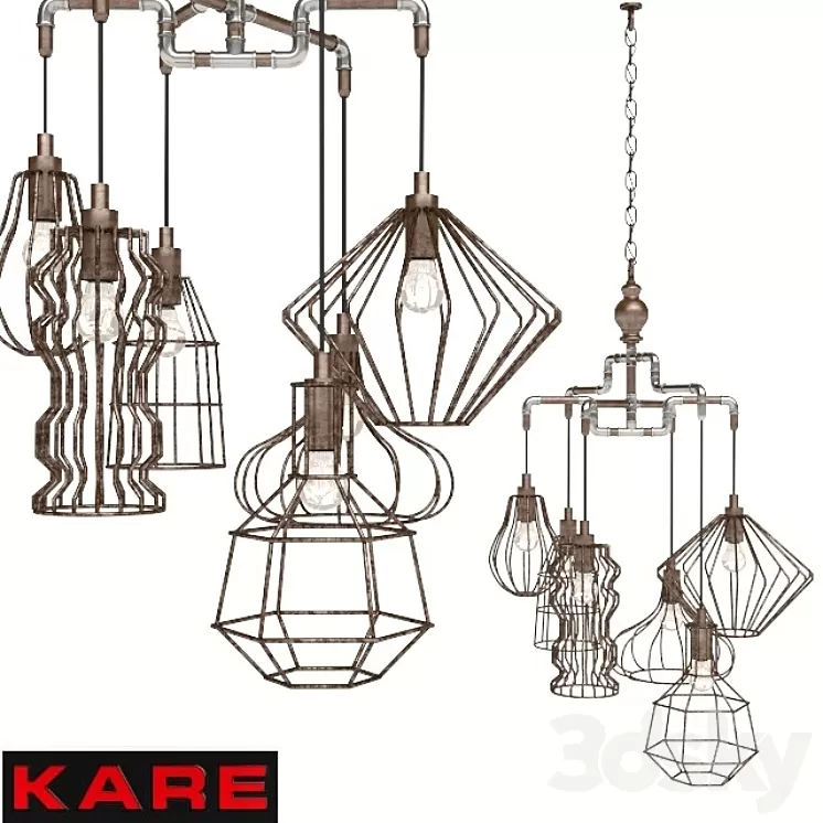 Kare Pendant Lamp Pipeline Wire 6lite 3D Model