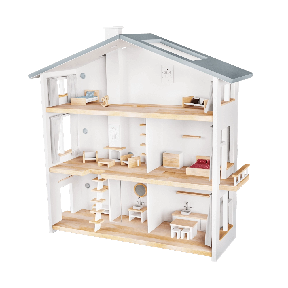 Katin Domik - Three-story wooden dollhouse 3D Model
