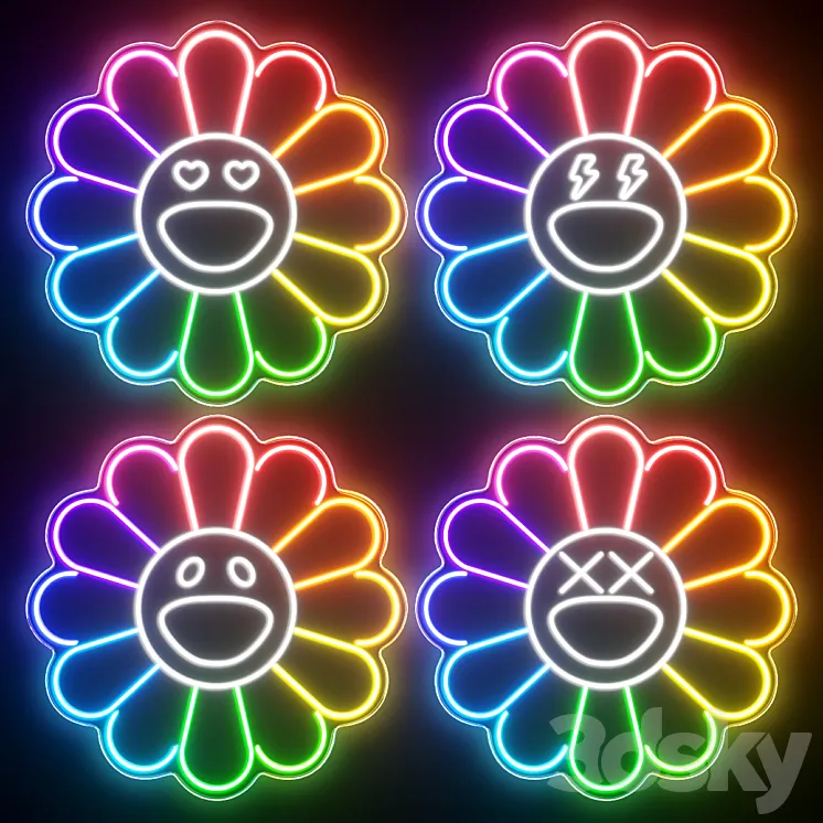 KAWS Sunflower Neon Signs 3D Model Free