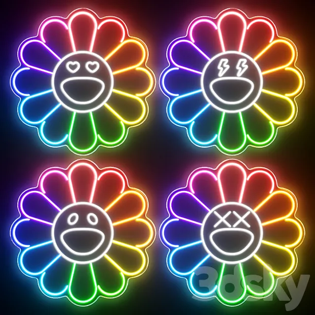 KAWS Sunflower Neon Signs 3D Model