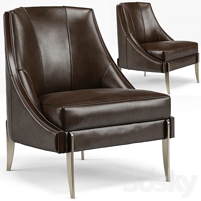 Keene Modern Classic Espresso Brown Leather Bronze Arm Chair 3DModel