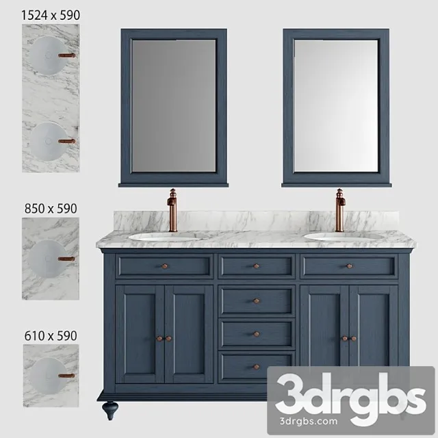 Keller Double Vanity for Undermount Sinks Vintage Navy Blue 3D Model Free