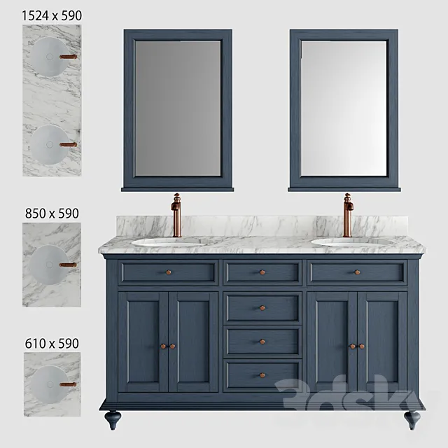 Keller Double Vanity for Undermount Sinks - Vintage Navy Blue 3D Model