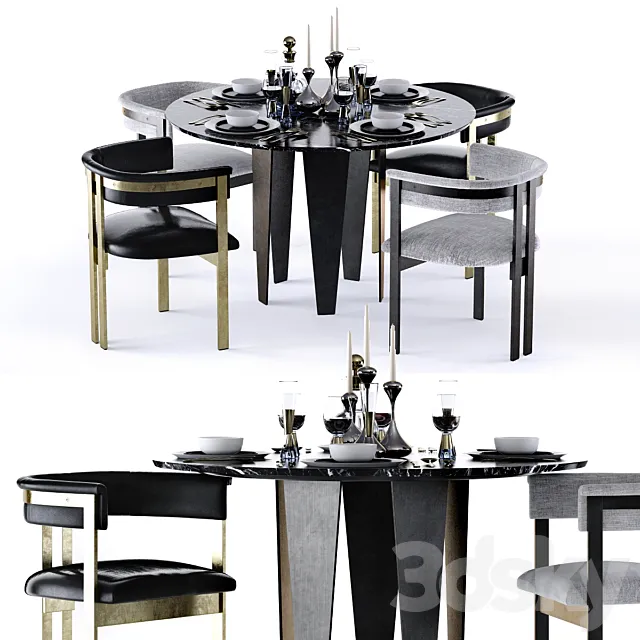 Kelly Wearstler Grafton Table and Elliot Chair 3DModel