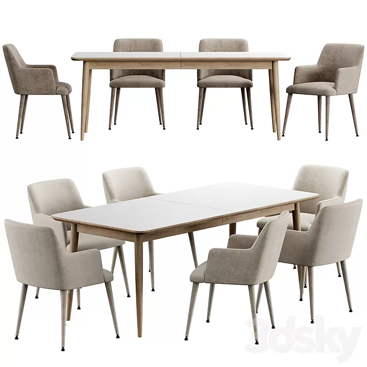 Kemo Konyshev Chair Tate Walnut Extendable Midcentury Dining Table 3D Model Free