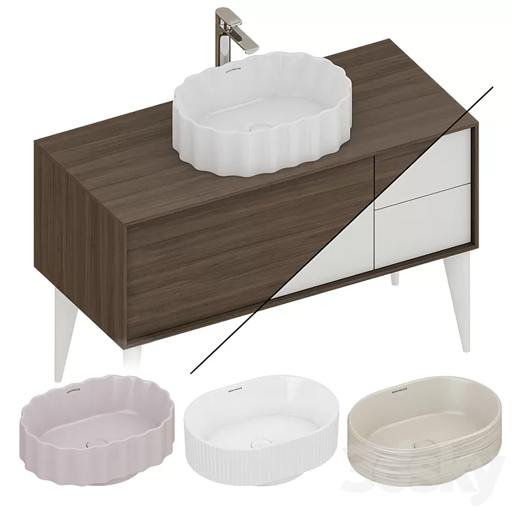 Kerama Marazzi cabinets Atollo and washbasins Artbasins 3D Model