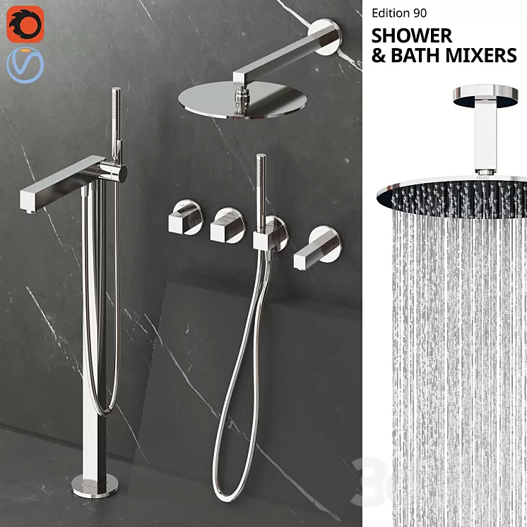 Keuco Edition 90 shower and bath faucets 3D Model