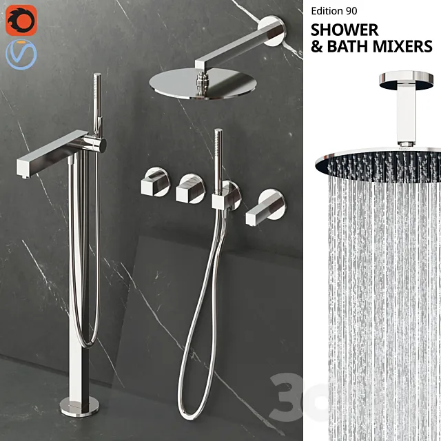 Keuco Edition 90 shower and bath faucets 3DModel