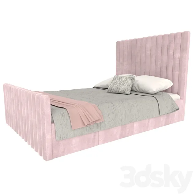 Khloe Double Side Ottoman Bed in Baby Pink Velvet 3DModel
