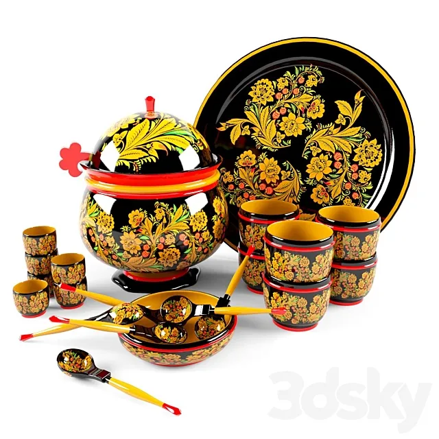 Khokhloma. Cookware set. 3D Model