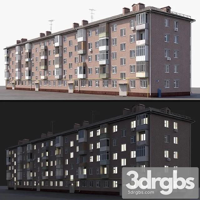 Khrushchevka Red Brick 3D Model Free