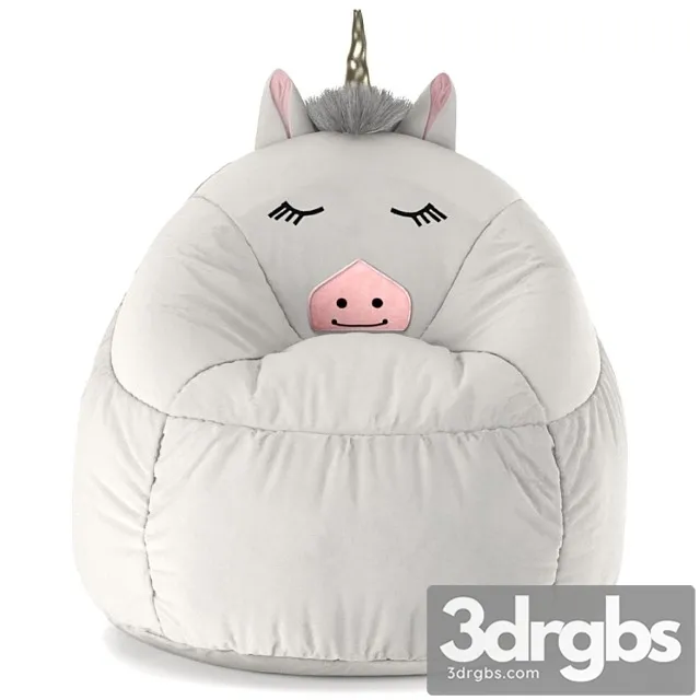 Kids Bean Bag Chair White Unicorn Pillowfort 3D Model Free