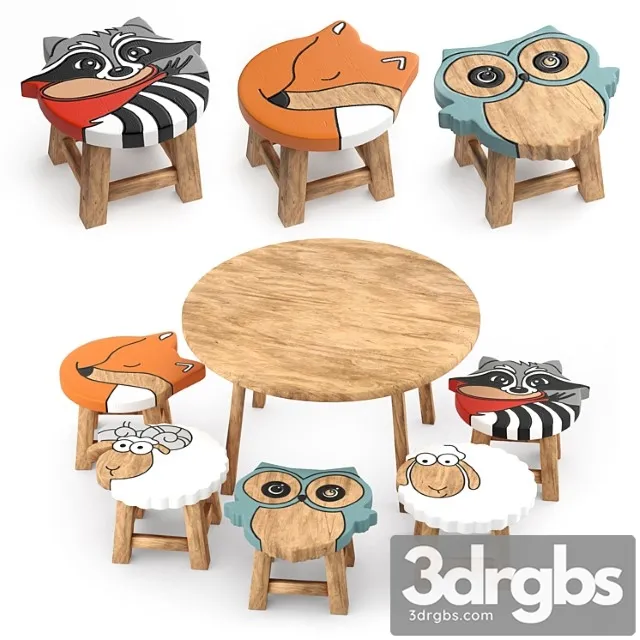 Kids furniture01-animal chairs 2 3D Model Free