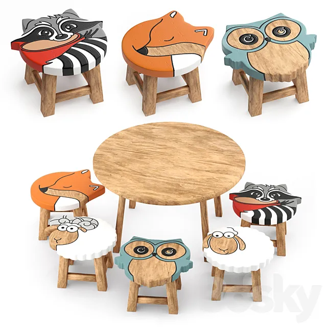 kids furniture01-animal chairs 3D Model