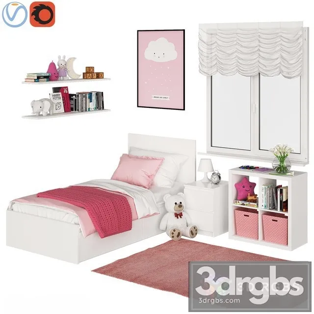 Kids Pink Bed 3D Model Free