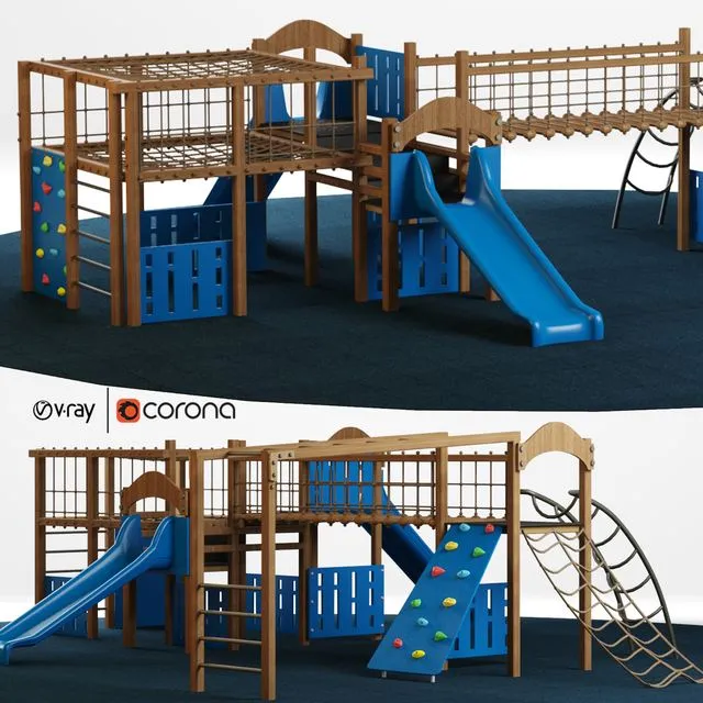 Kids playground equipment with slide climbing 01 3D Model