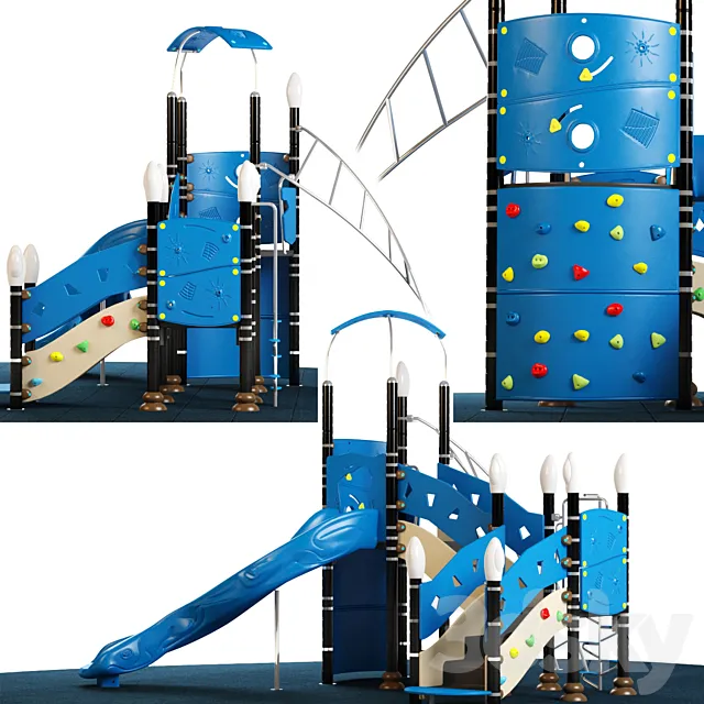 Kids playground equipment with slide climbing 03 3D Model