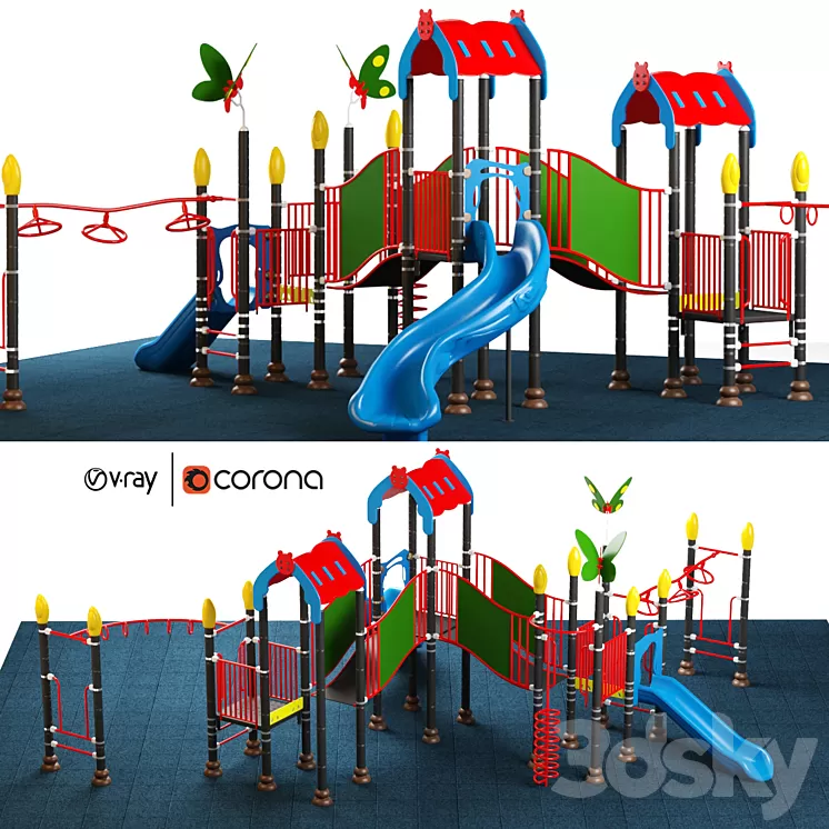 Kids playground equipment with slide climbing 08 3D Model