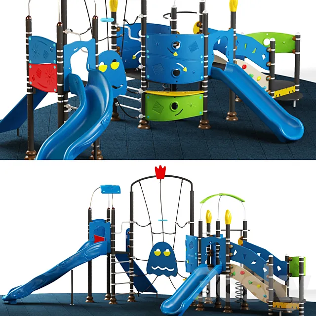 Kids playground equipment with slide climbing 09 3D Model