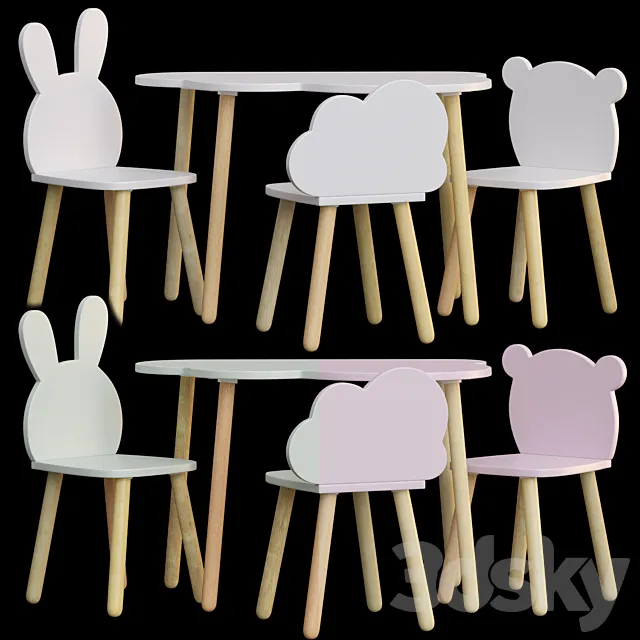 Kids Table and Chairs Set by Happy Baby 3D Model