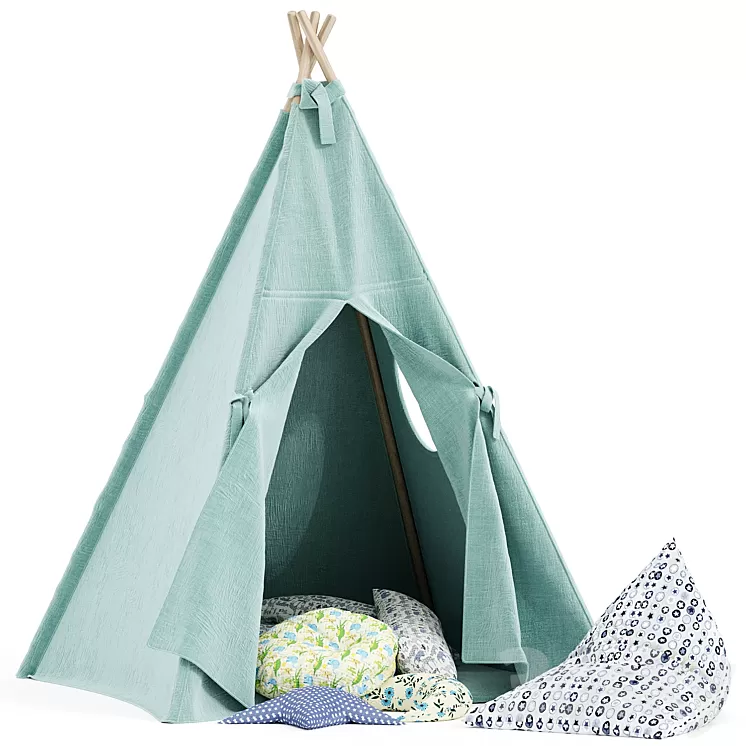 Kids Teepee Tent Set Mint 3D Model